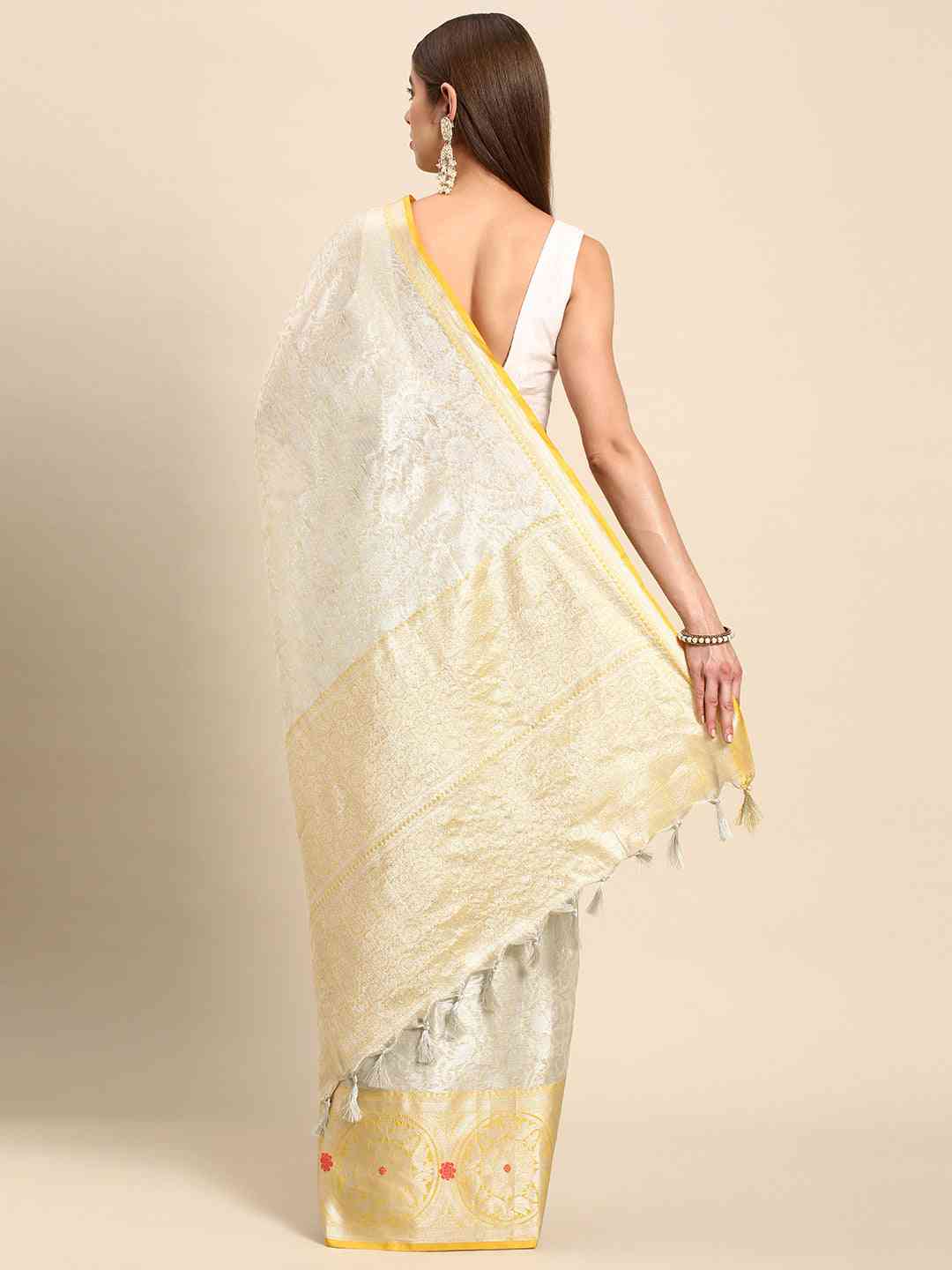 Fine Kora Zari Silk Saree With Ethnic Motifs by My Store