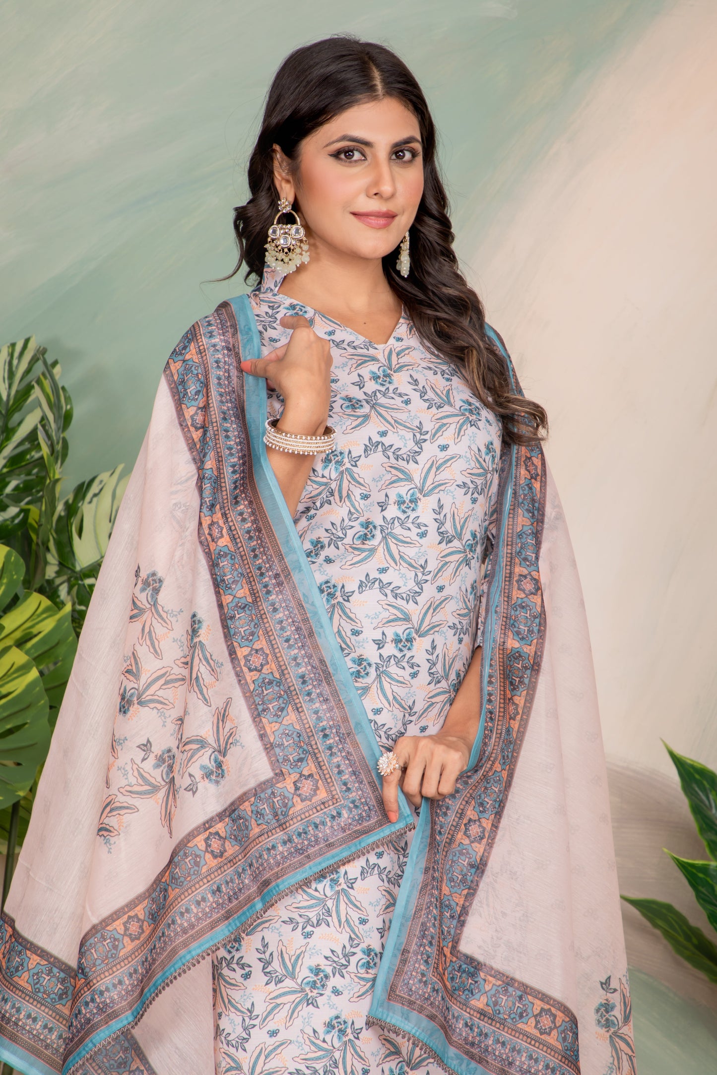 Casual Wear Printed Sky Blue Kurta Set