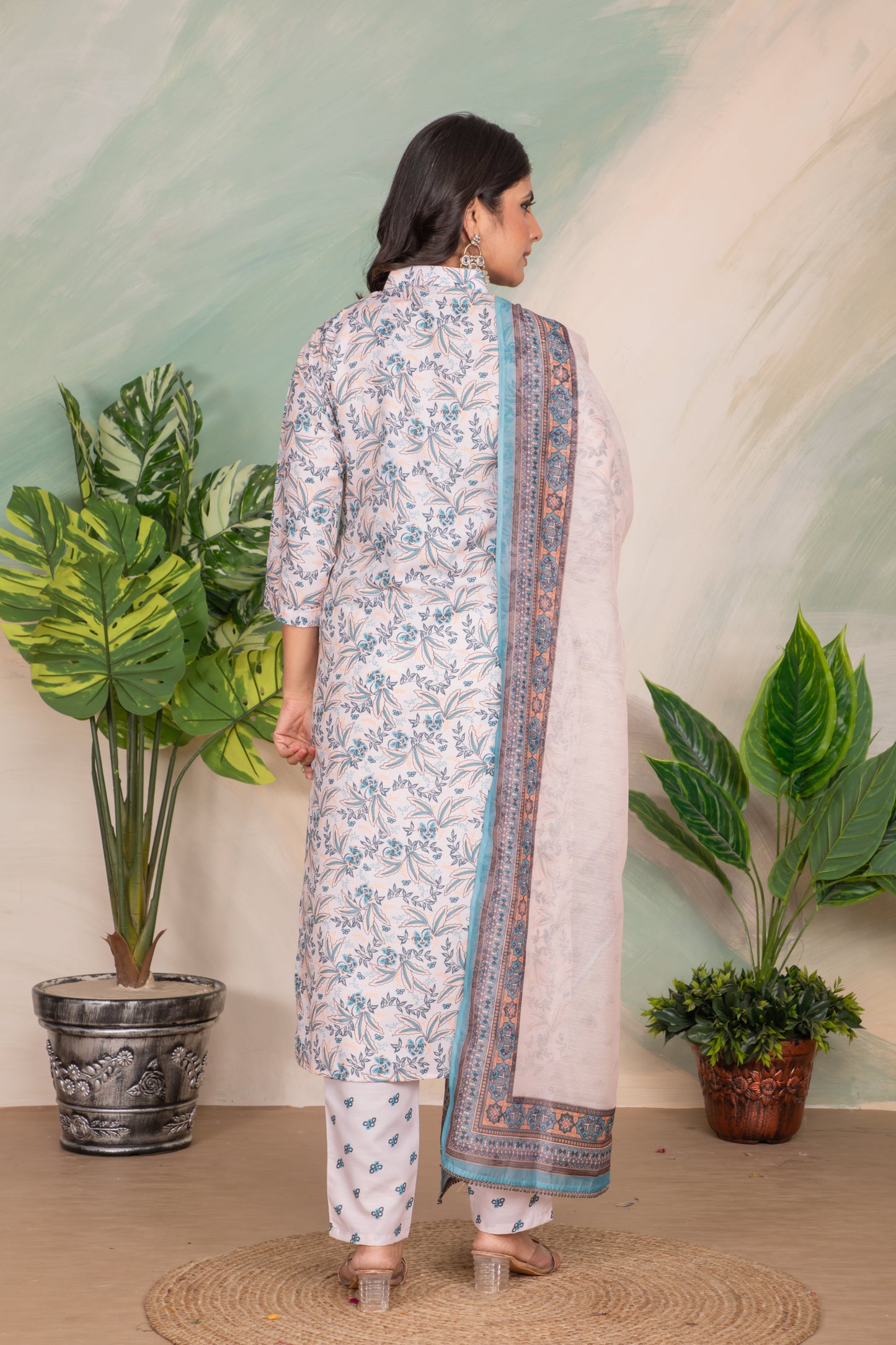 Casual Wear Printed Sky Blue Kurta Set