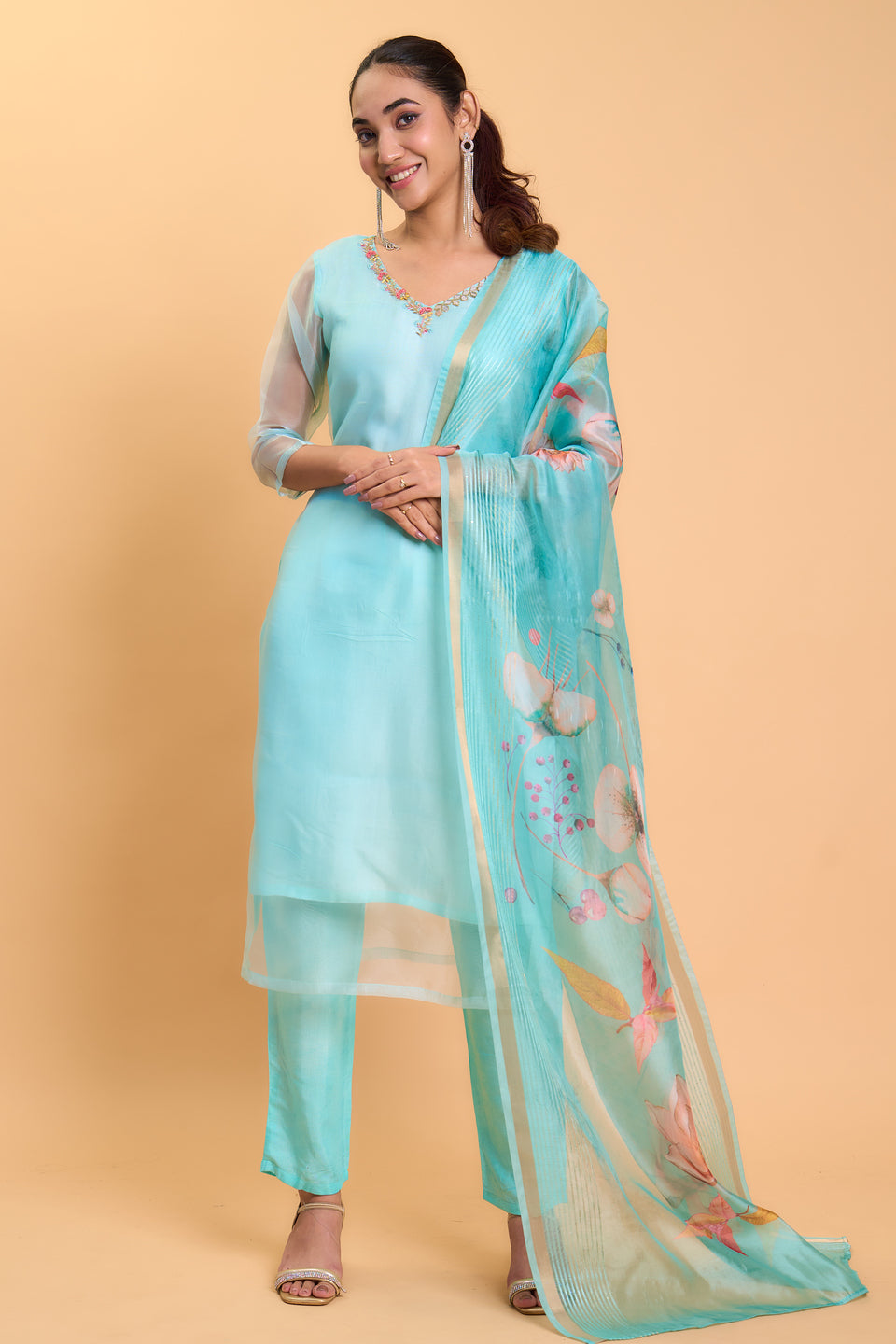 Women Wear Viscos Sky Blue Kurta Set