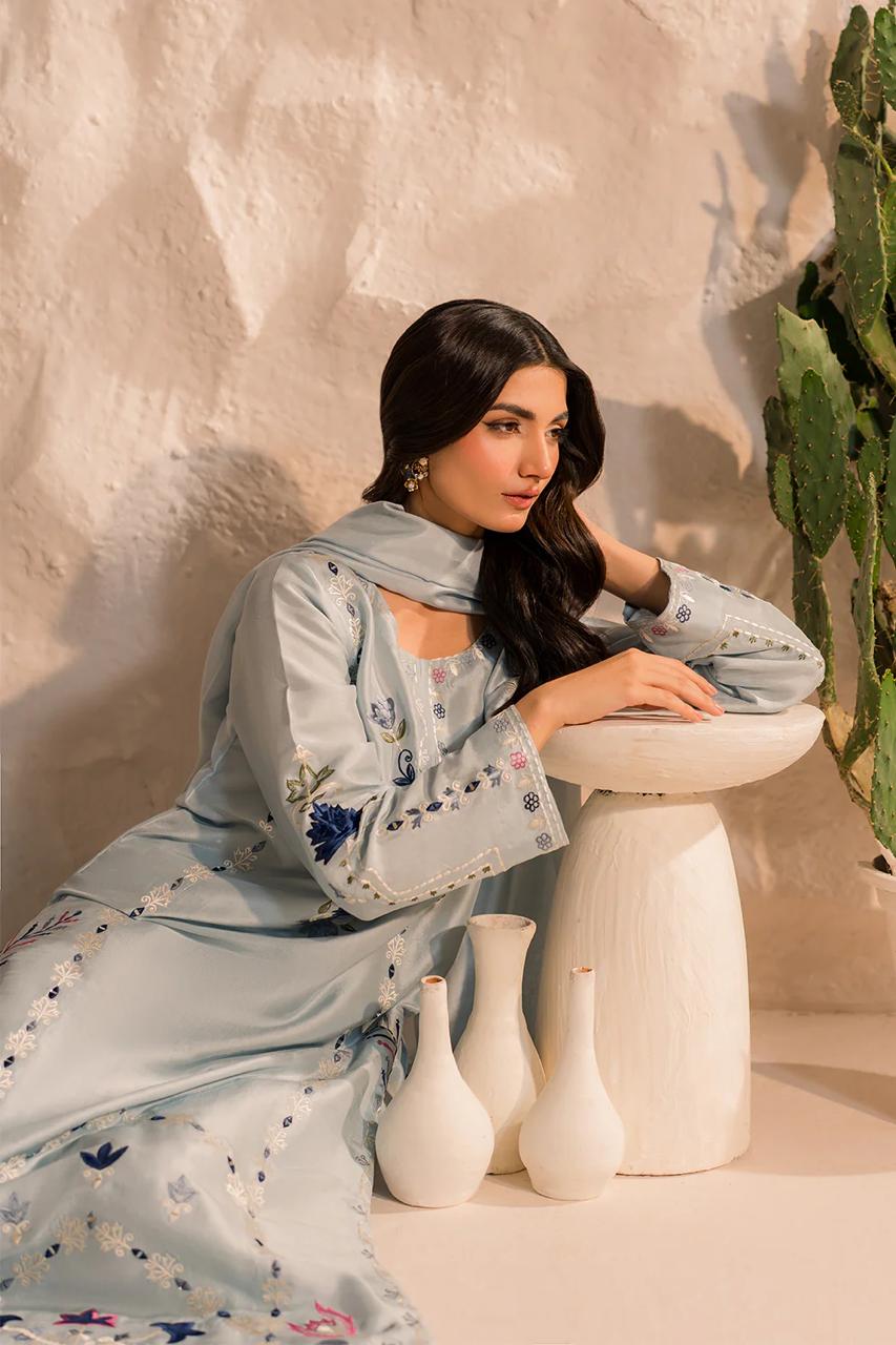 Graceful Sky Blue Embroidered Kurta Set with Dupatta
