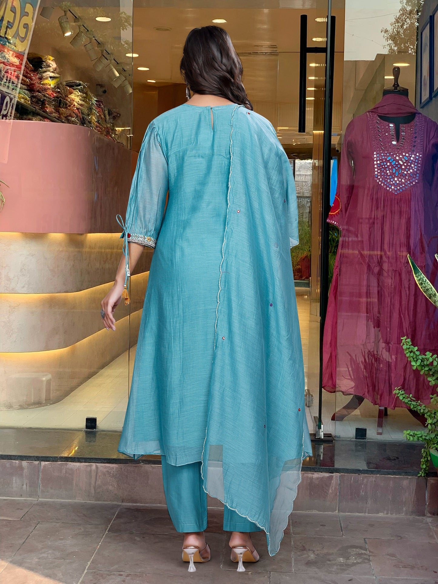 Stunning Teal Embroidered Kurta Set with Sheer Dupatta