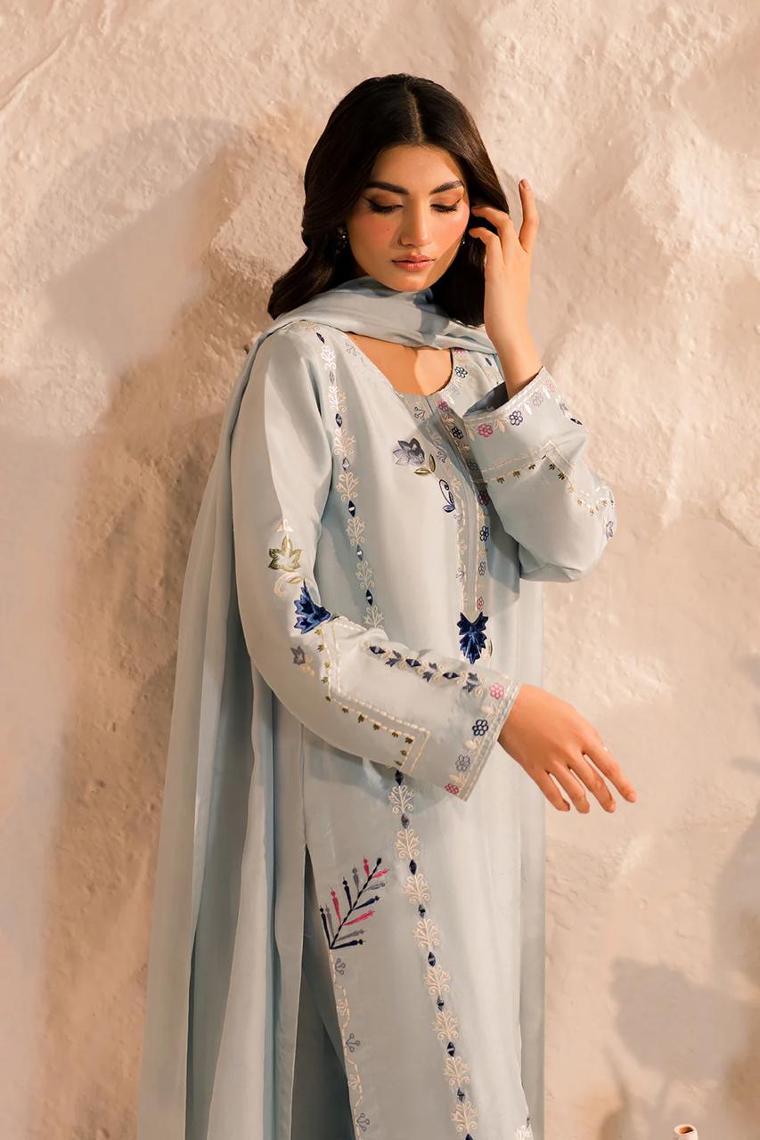 Graceful Sky Blue Embroidered Kurta Set with Dupatta