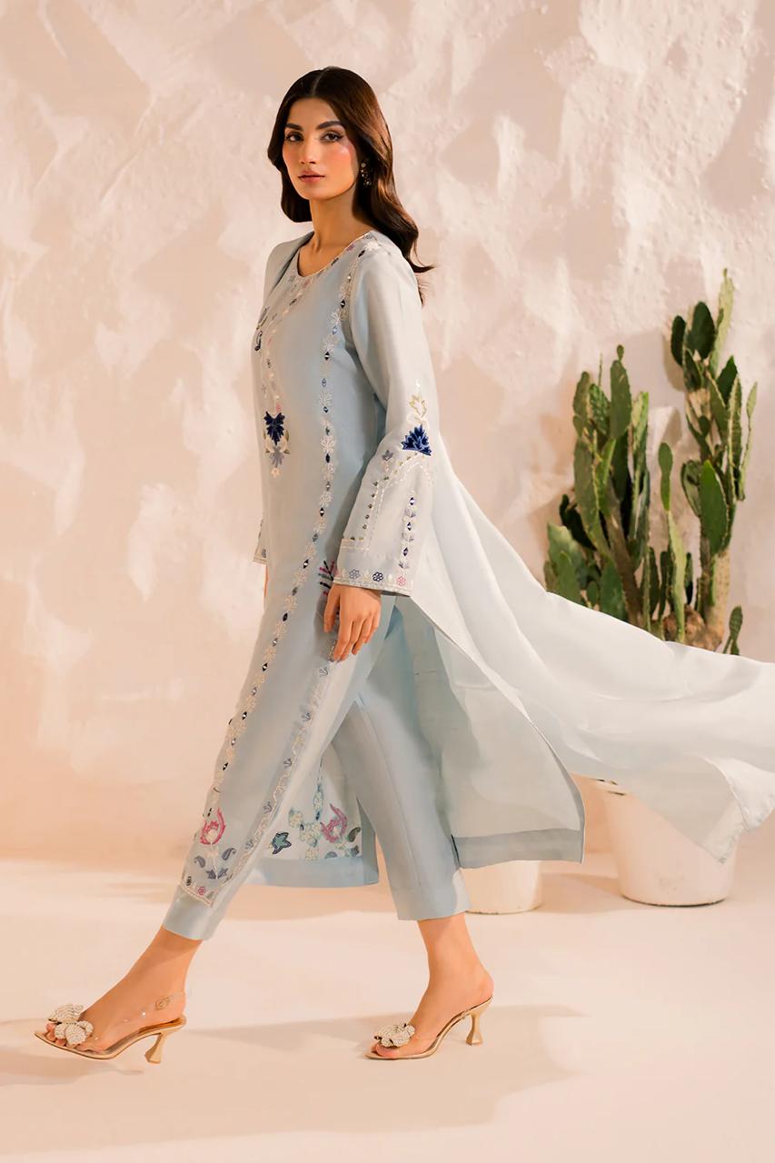 Graceful Sky Blue Embroidered Kurta Set with Dupatta