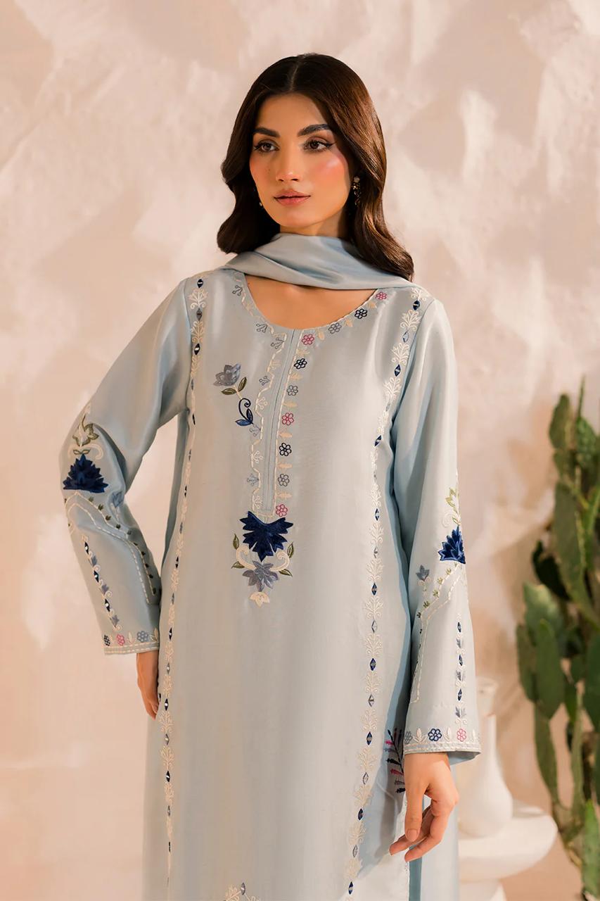 Graceful Sky Blue Embroidered Kurta Set with Dupatta