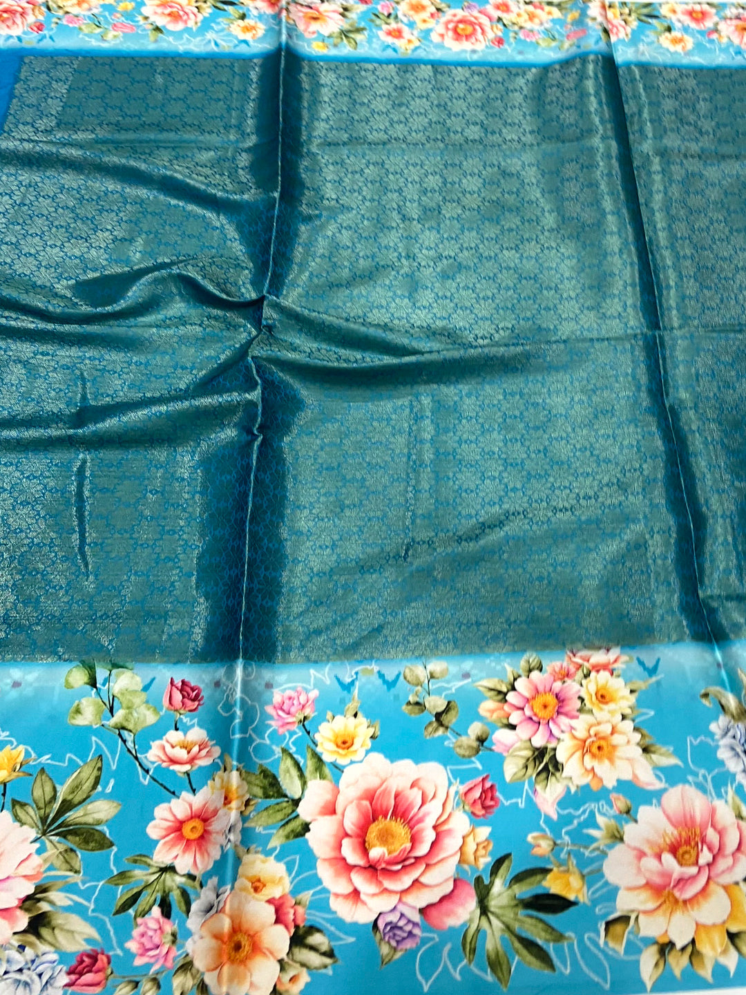 Sky Blue Zari Zigzag Kota Doriya Saree by My Store