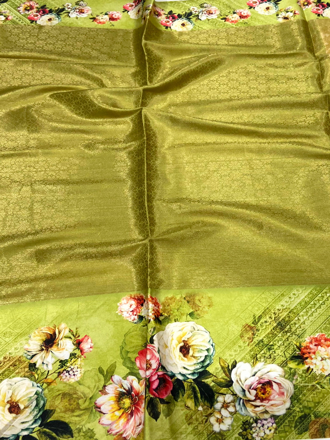 Lime Green Zari Zigzag Kota Doriya Saree by My Store