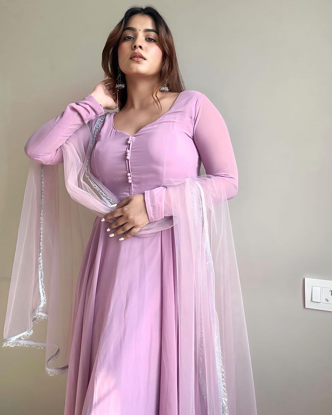 Kanak Mishra In Onion Color Anarkali Three Piece Suit by My Store