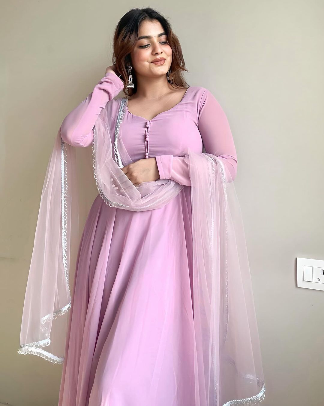 Kanak Mishra In Onion Color Anarkali Three Piece Suit by My Store