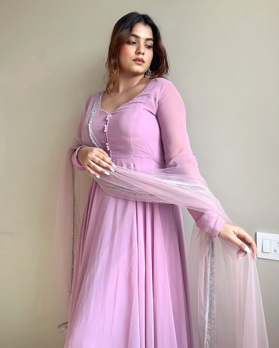 Kanak Mishra In Onion Color Anarkali Three Piece Suit by My Store