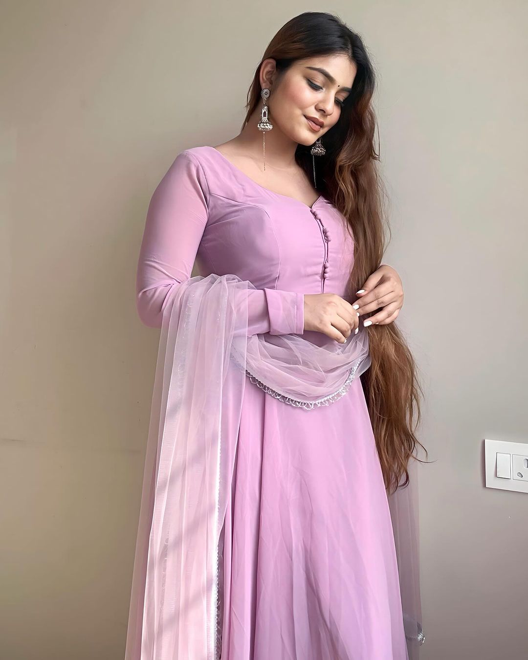 Kanak Mishra In Onion Color Anarkali Three Piece Suit by My Store