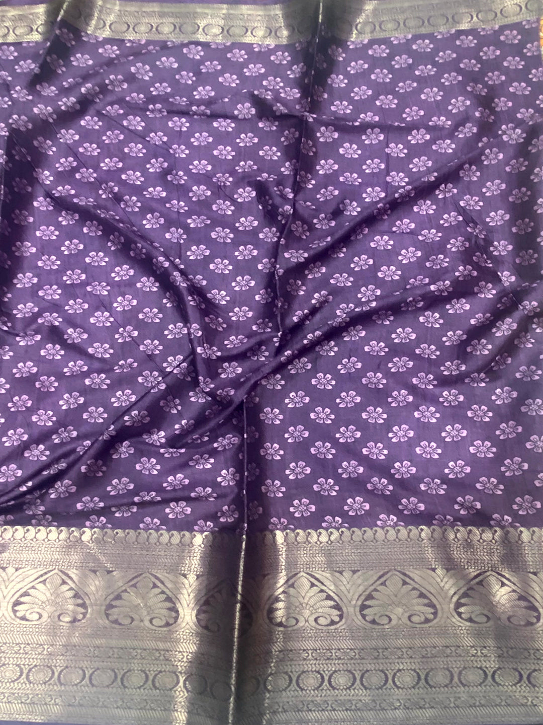 Lilac Floral Kalamkari Print Saree by My Store