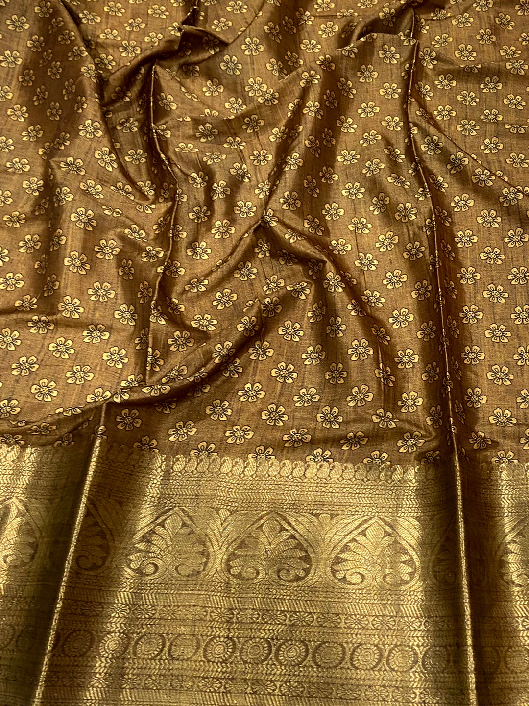 Peach Floral Kalamkari Print Saree by My Store