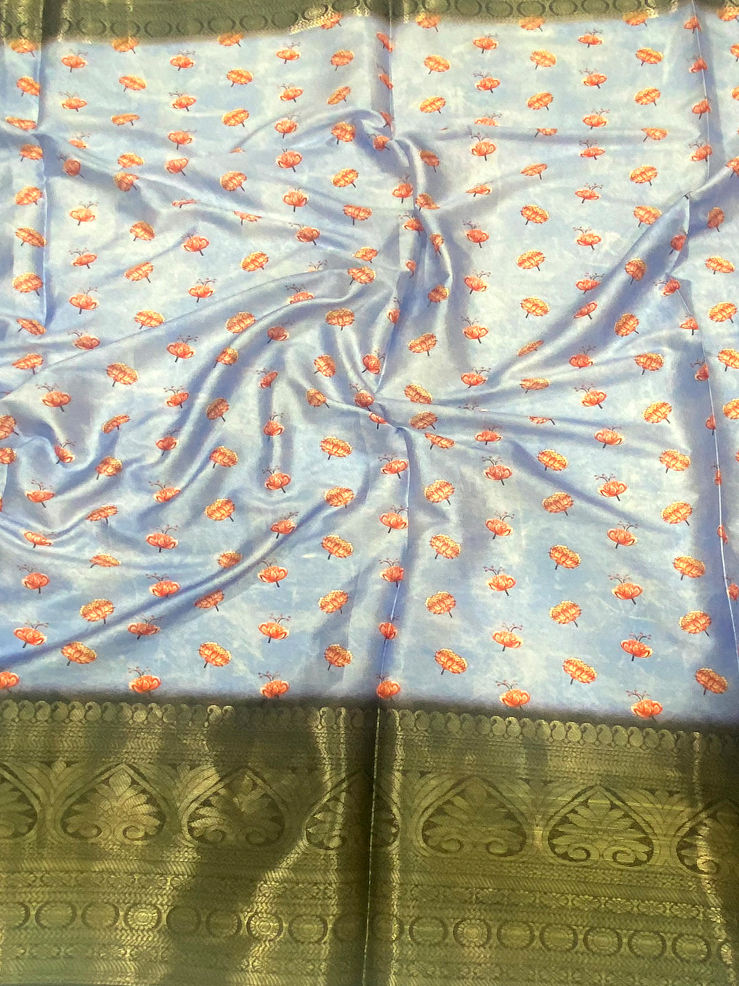 Serene Blue Soft Silk Floral Ombre Print Saree by My Store