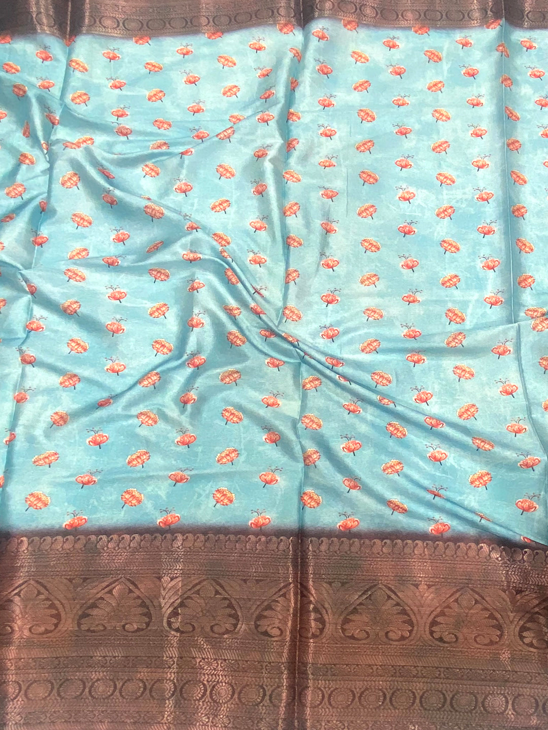 Light Blue Soft Silk Floral Ombre Print Saree by My Store