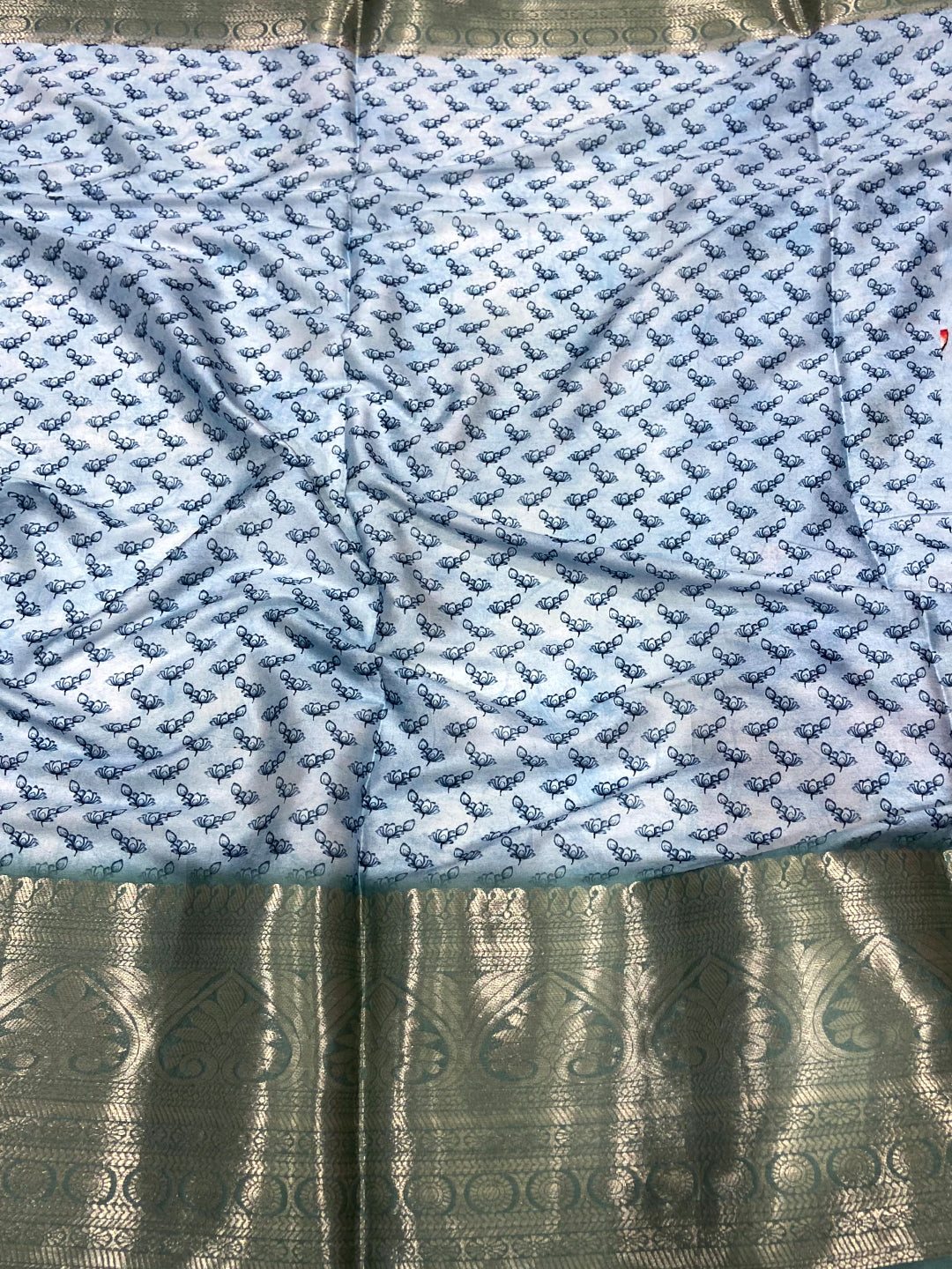 Sky Blue Pichwai Print Soft Silk Saree by My Store