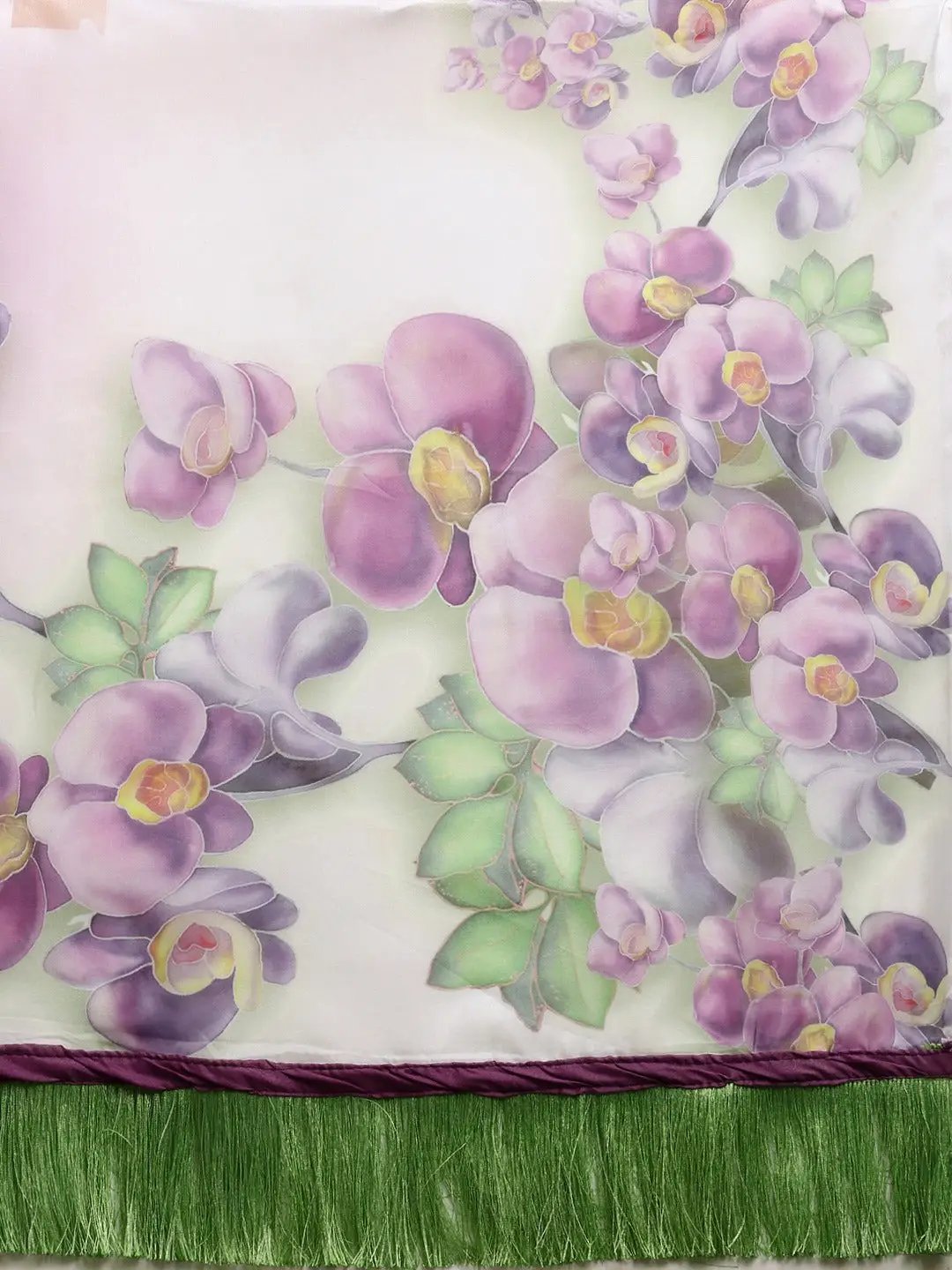 Off White Colour Floral Printed Pure Tebi Silk Saree With Resham Tassel by My Store