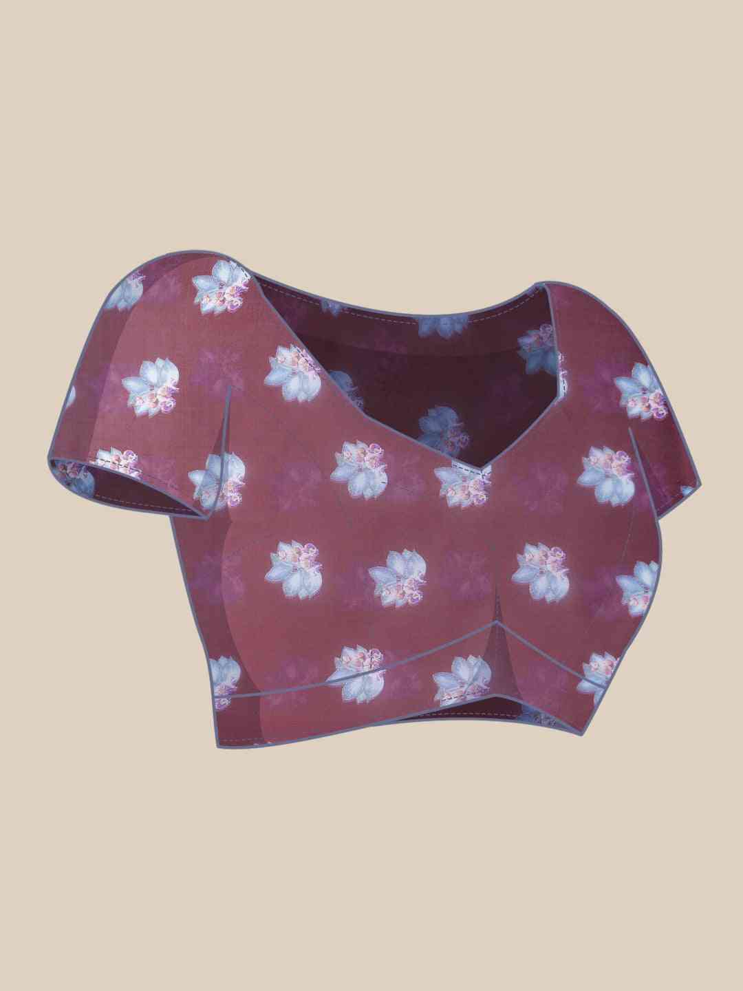 Off White Colour Floral Printed Pure Tebi Silk Saree With Resham Tassel by My Store