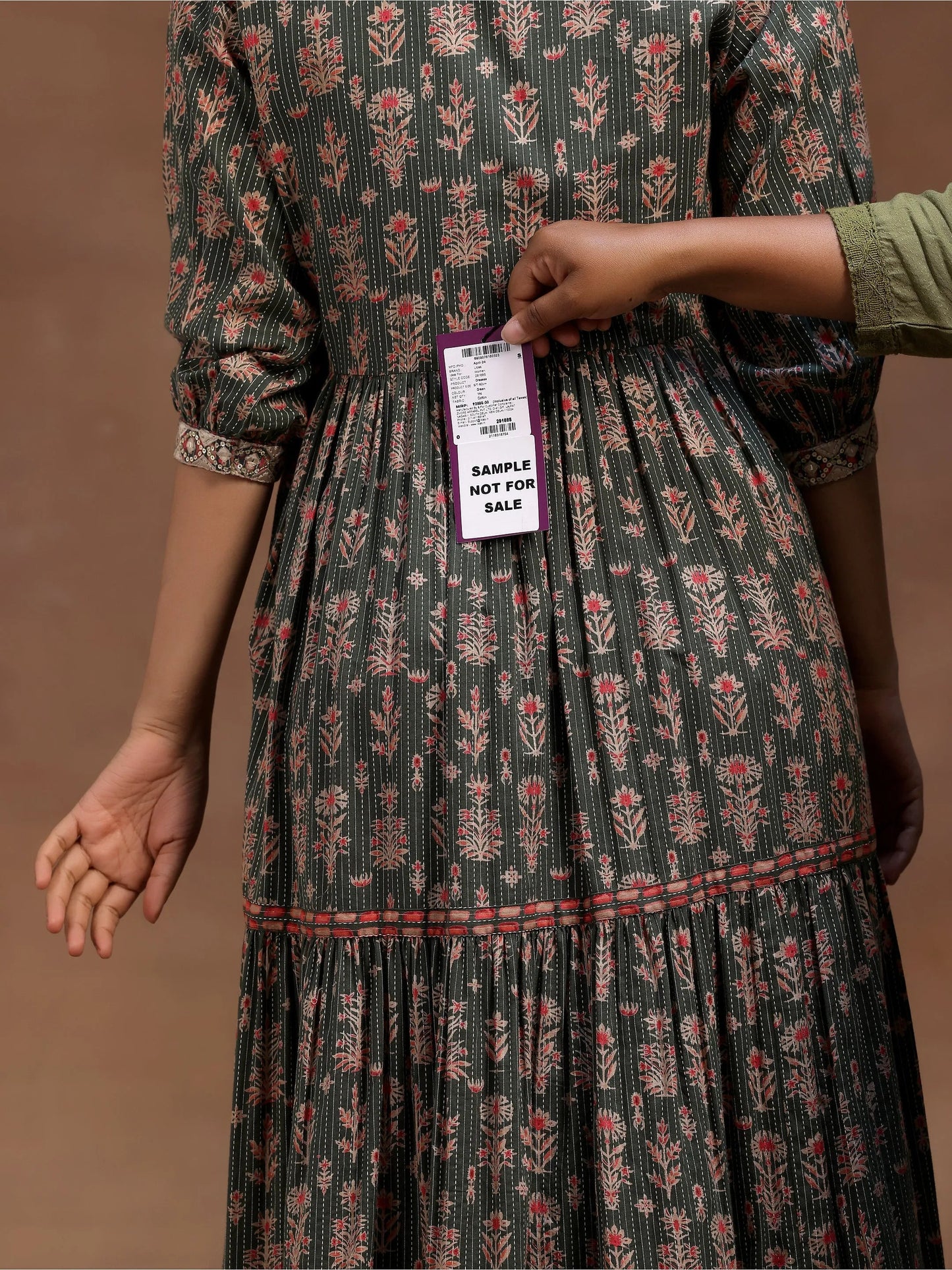 Green Printed Cotton Fit and Flare Dress