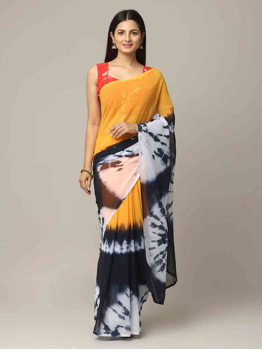 Ombre Soft Georgette Tie-dye Work Party Wear Saree by My Store