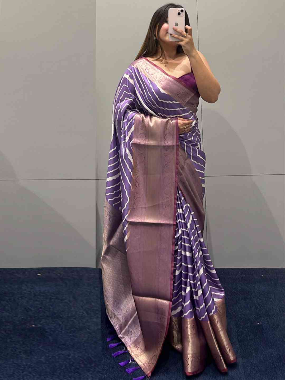 Exclusive Kanchi Zari Border Leheriya Design Party Wear Saree by My Store