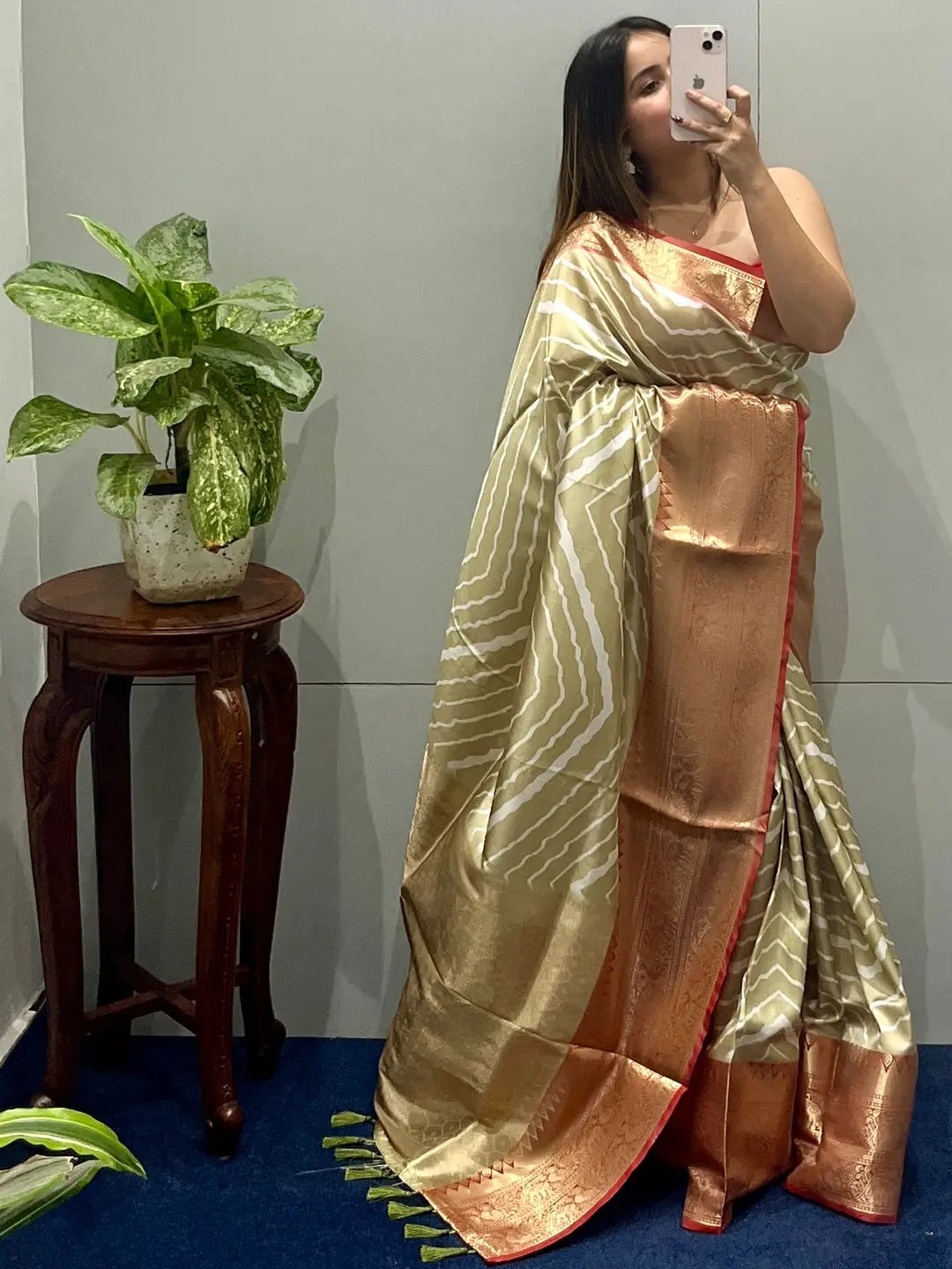 Exclusive Kanchi Zari Border Leheriya Design Party Wear Saree by My Store