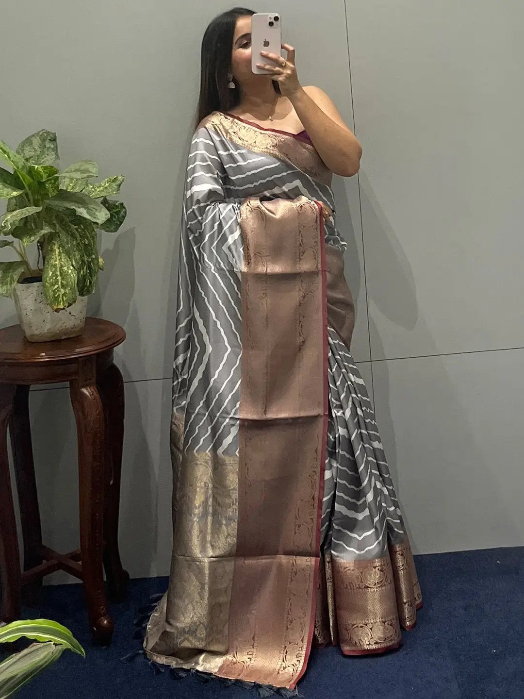 Exclusive Kanchi Zari Border Leheriya Design Party Wear Saree by My Store