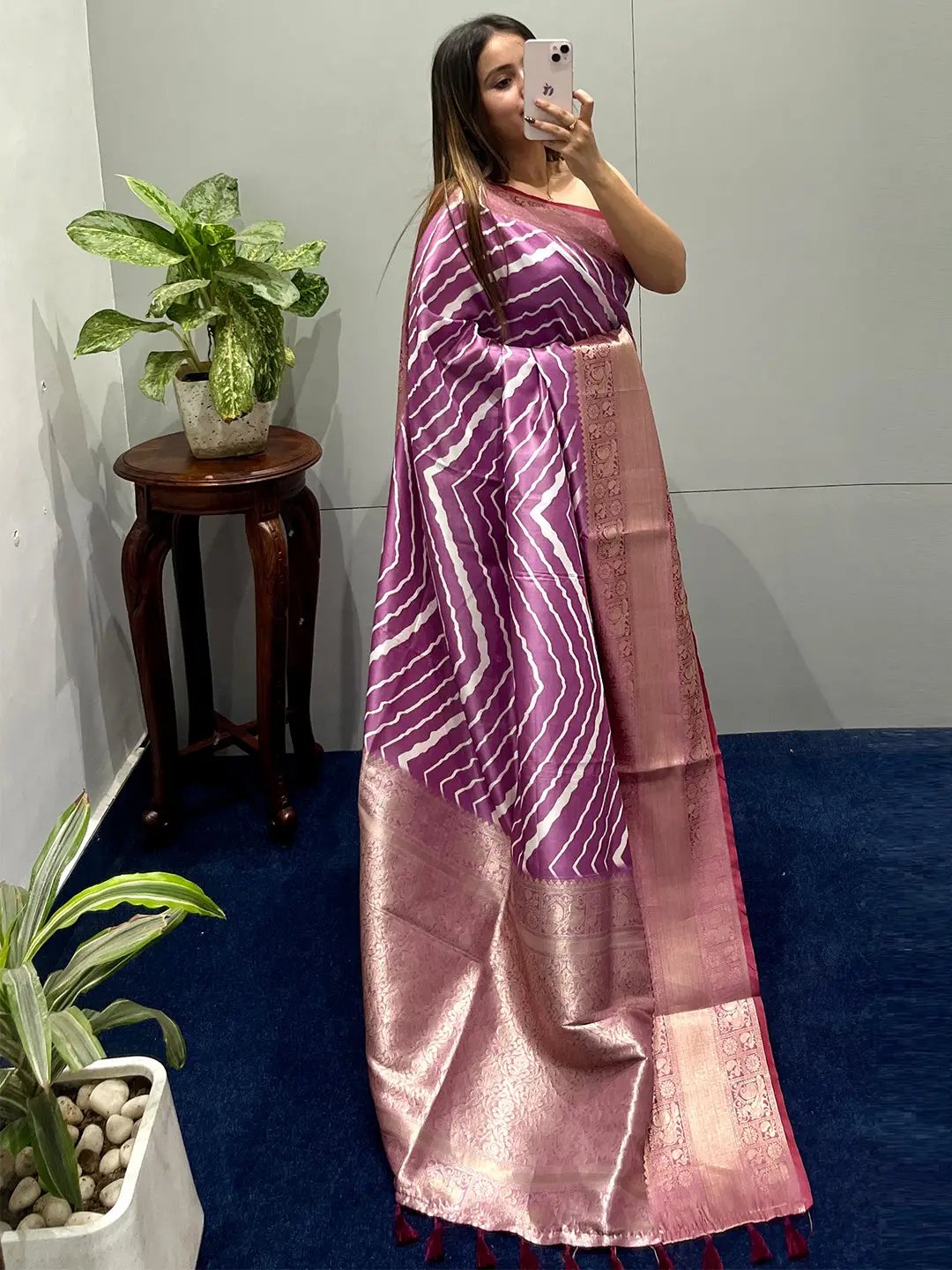 Exclusive Kanchi Zari Border Leheriya Design Party Wear Saree by My Store