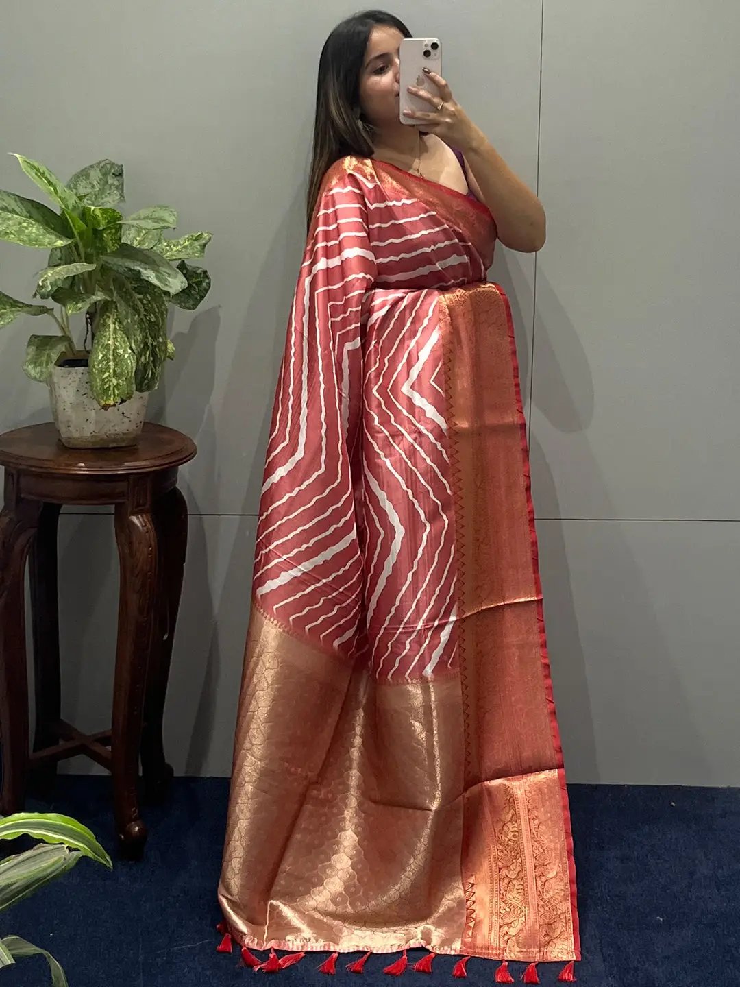 Exclusive Kanchi Zari Border Leheriya Design Party Wear Saree by My Store