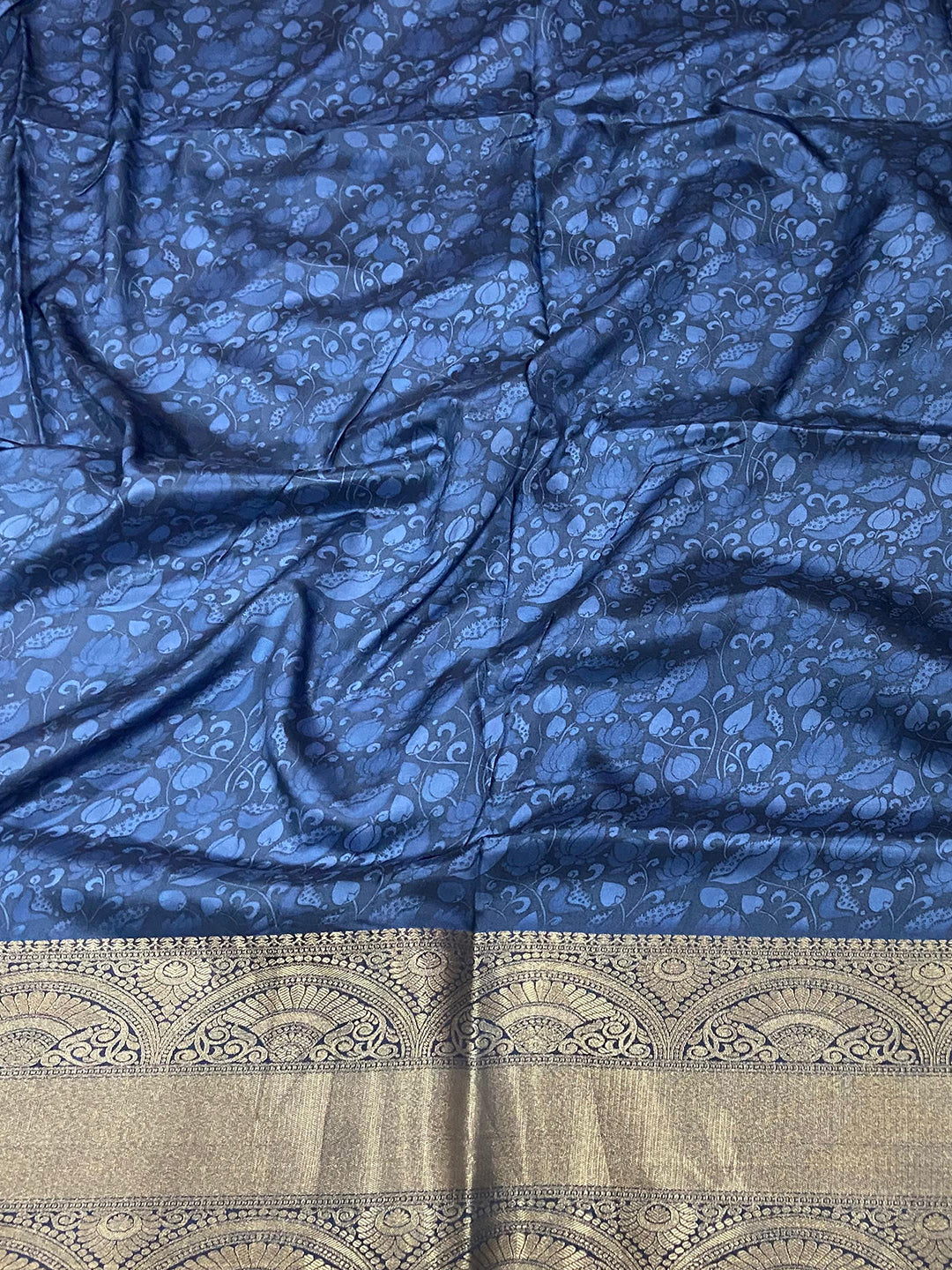 Blue Orchid Soft Silk Kalamkari Saree
