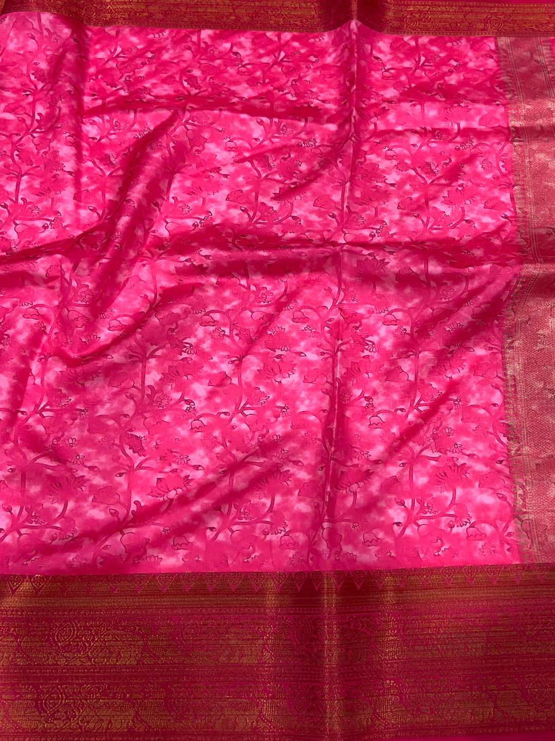 Navy Blue Soft Silk Saree With Pichwai Kalamkari Print by My Store