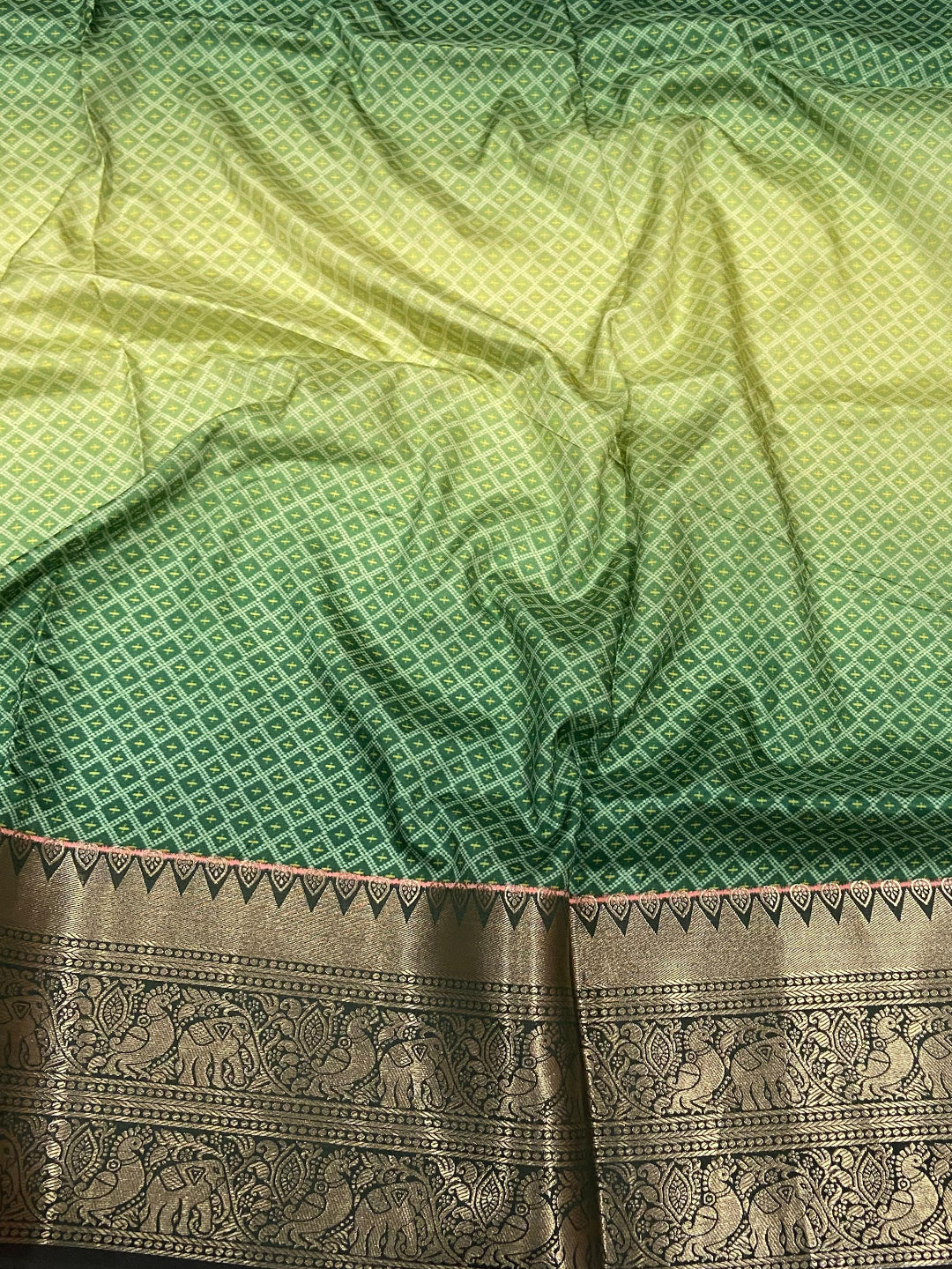 Ombre Green Soft Silk Patola Print Saree