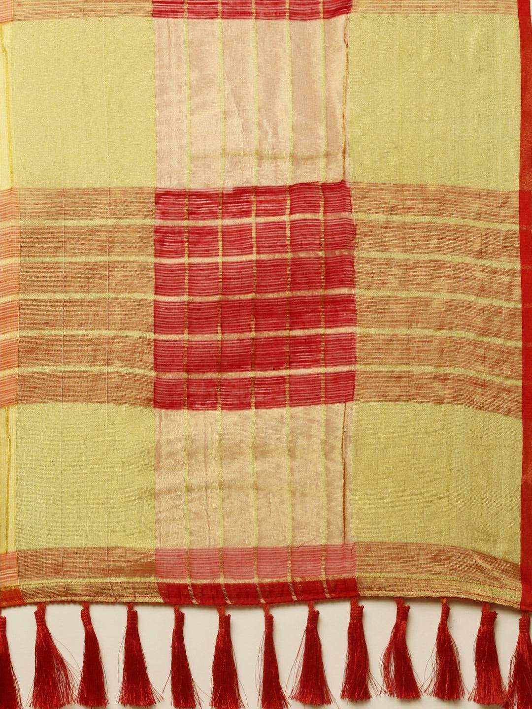 Orange Kota Doria Zari Butti Festive Wear Saree by My Store