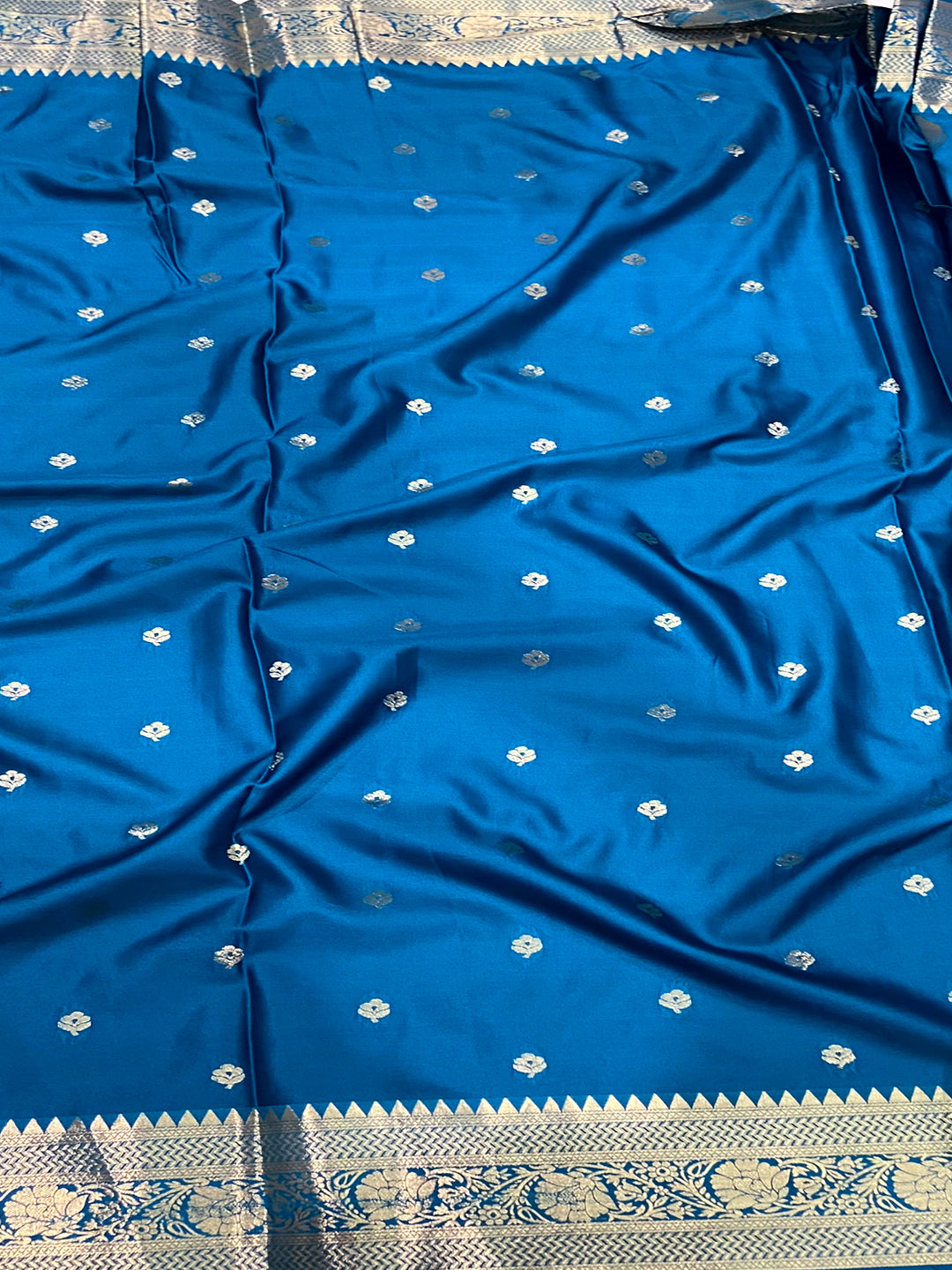 Teal Banarasi Soft Satin Masru Mango Silk Saree