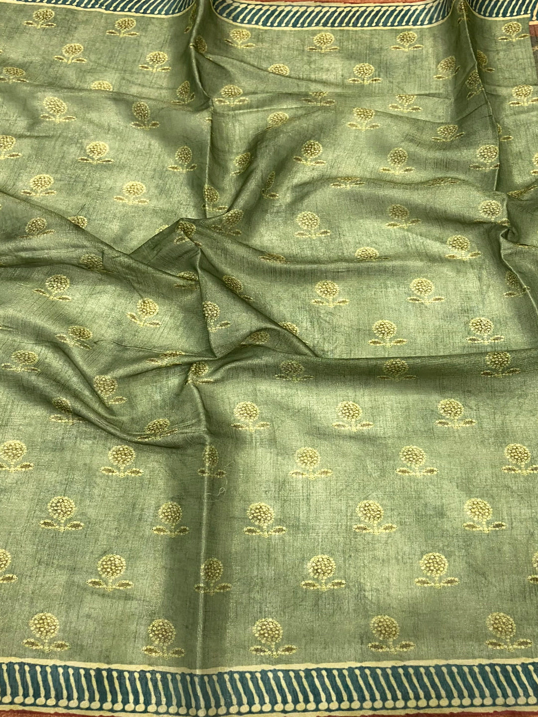 Fern Green Floral Chanderi Saree by My Store