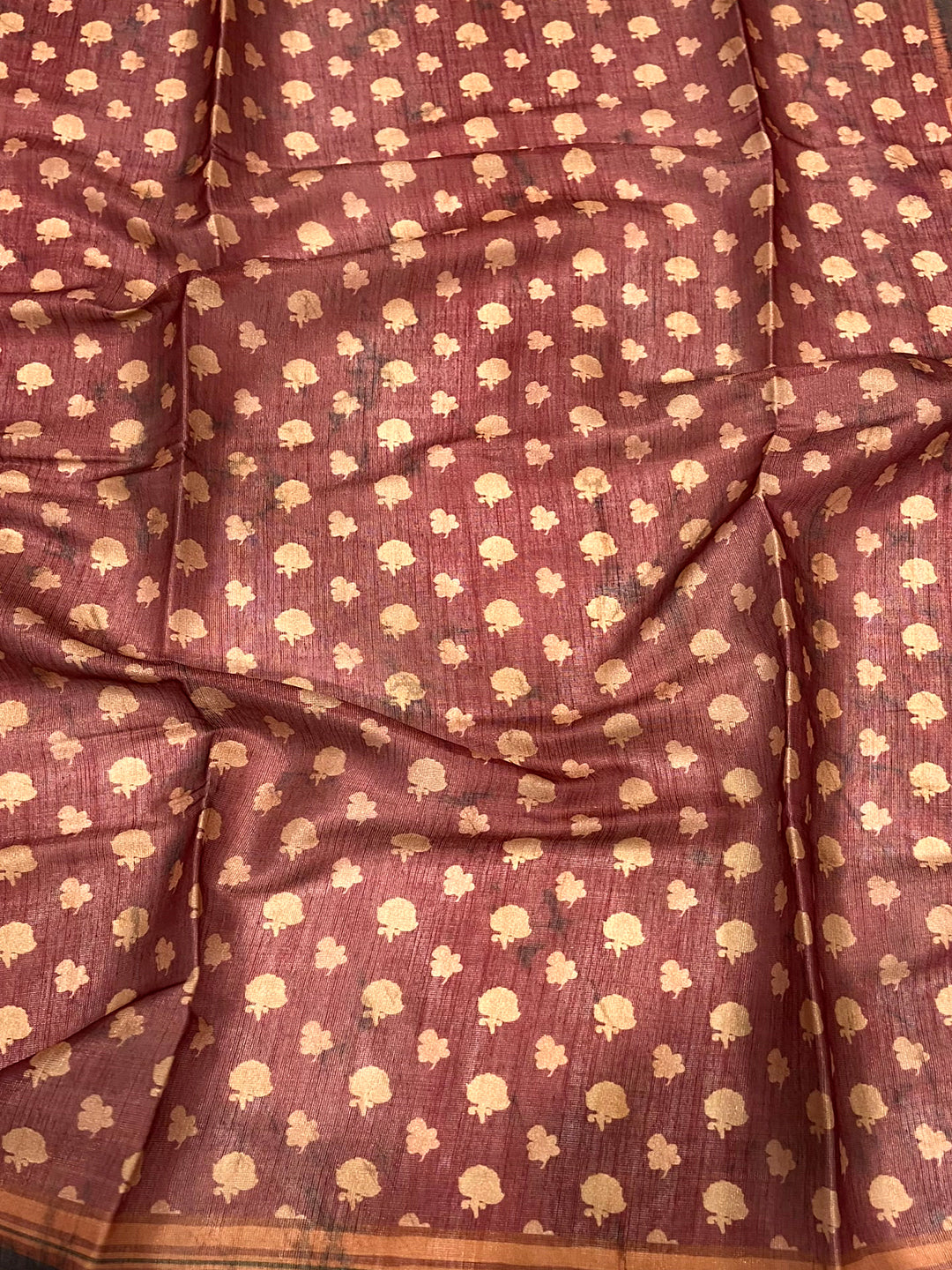 Rust Red Floral Stripes Tissue Saree by My Store