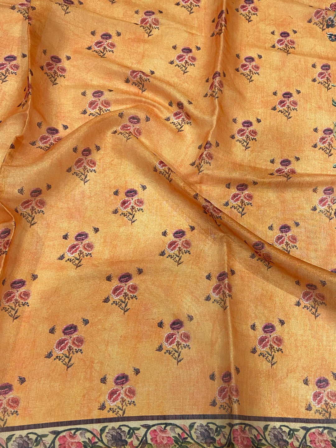 Yellow Chanderi Floral Kalamkari Digital Print Saree by My Store