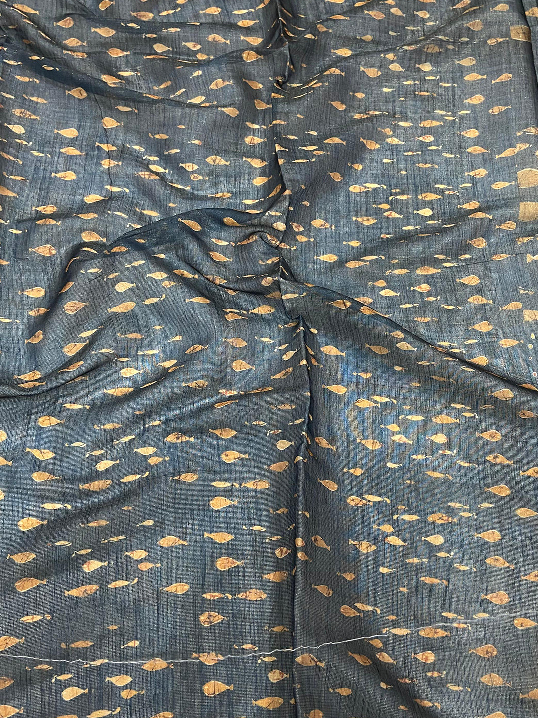 Navy Chanderi Floral Kalamkari Digital Print Saree by My Store