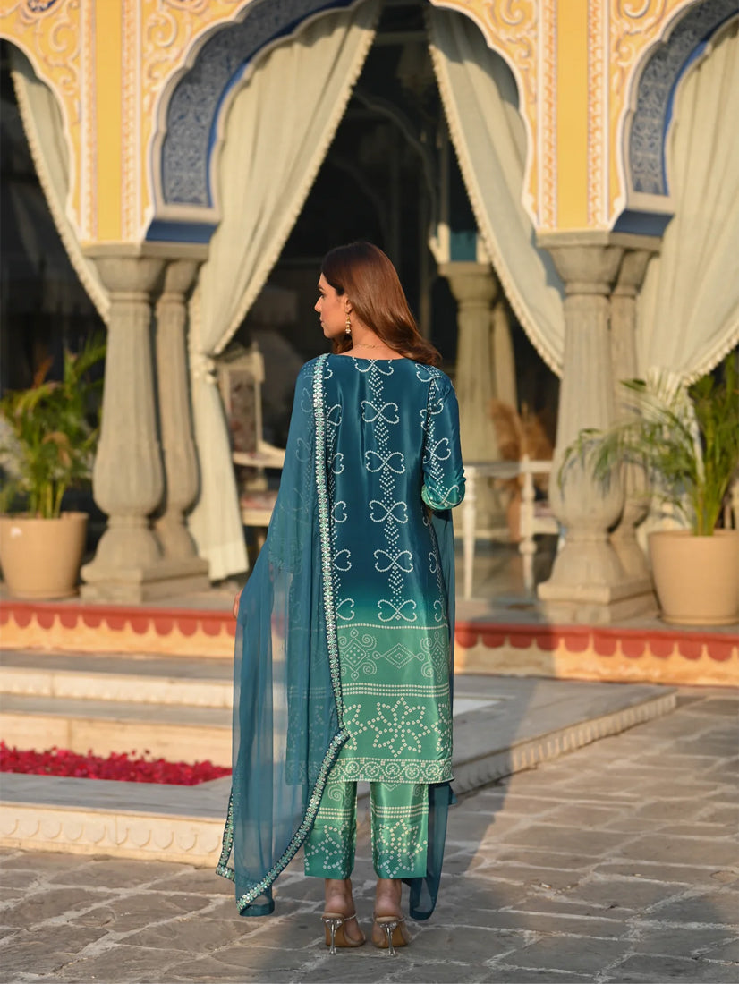 Festival Wear Silk Turquoise Kurta Set