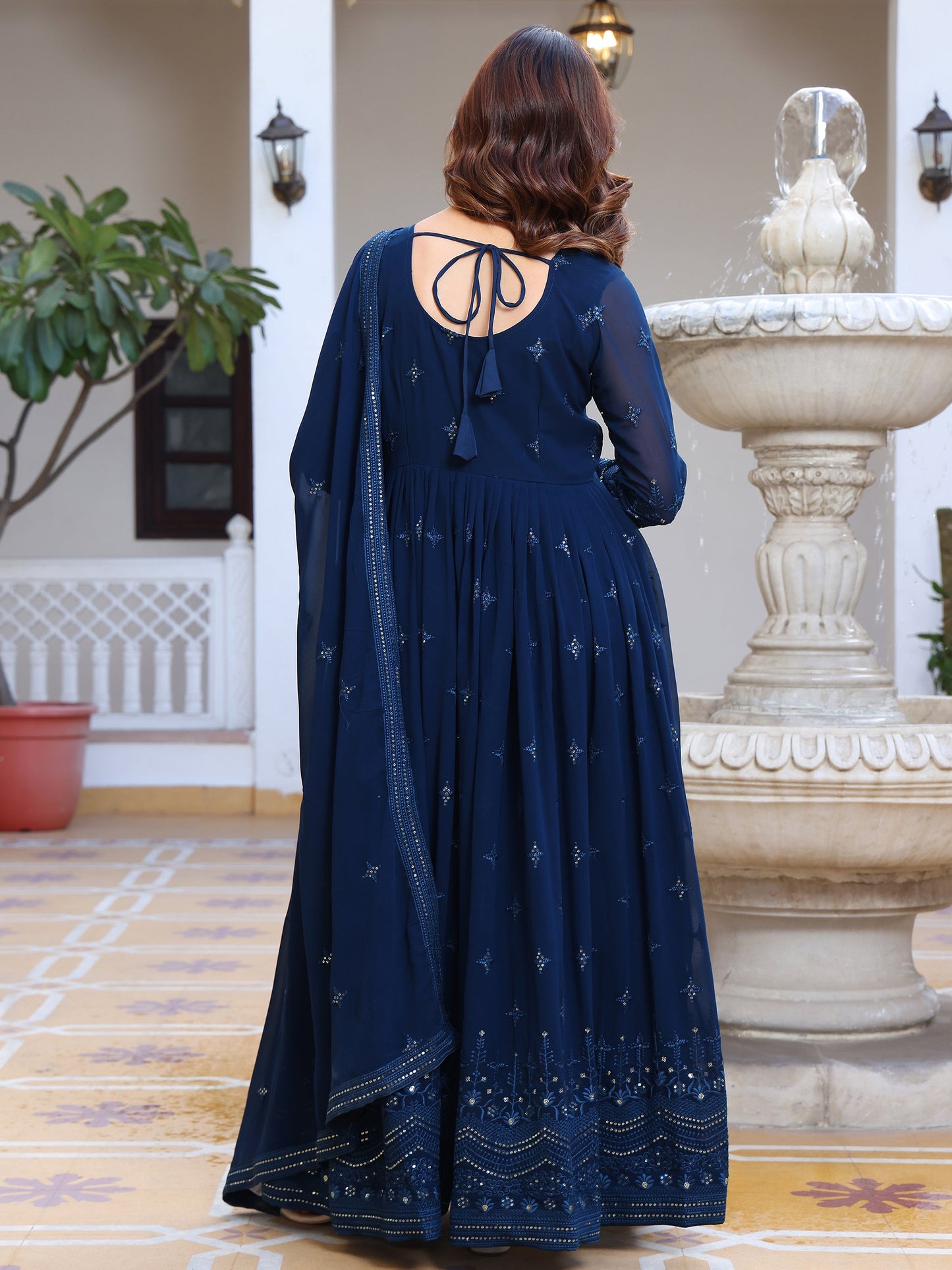 Georgette Party Wear Blue Anarkali Suit
