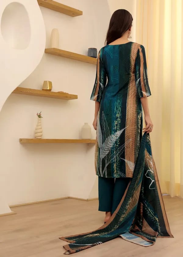 Rayon Embroidered Turquoise Kurta Set