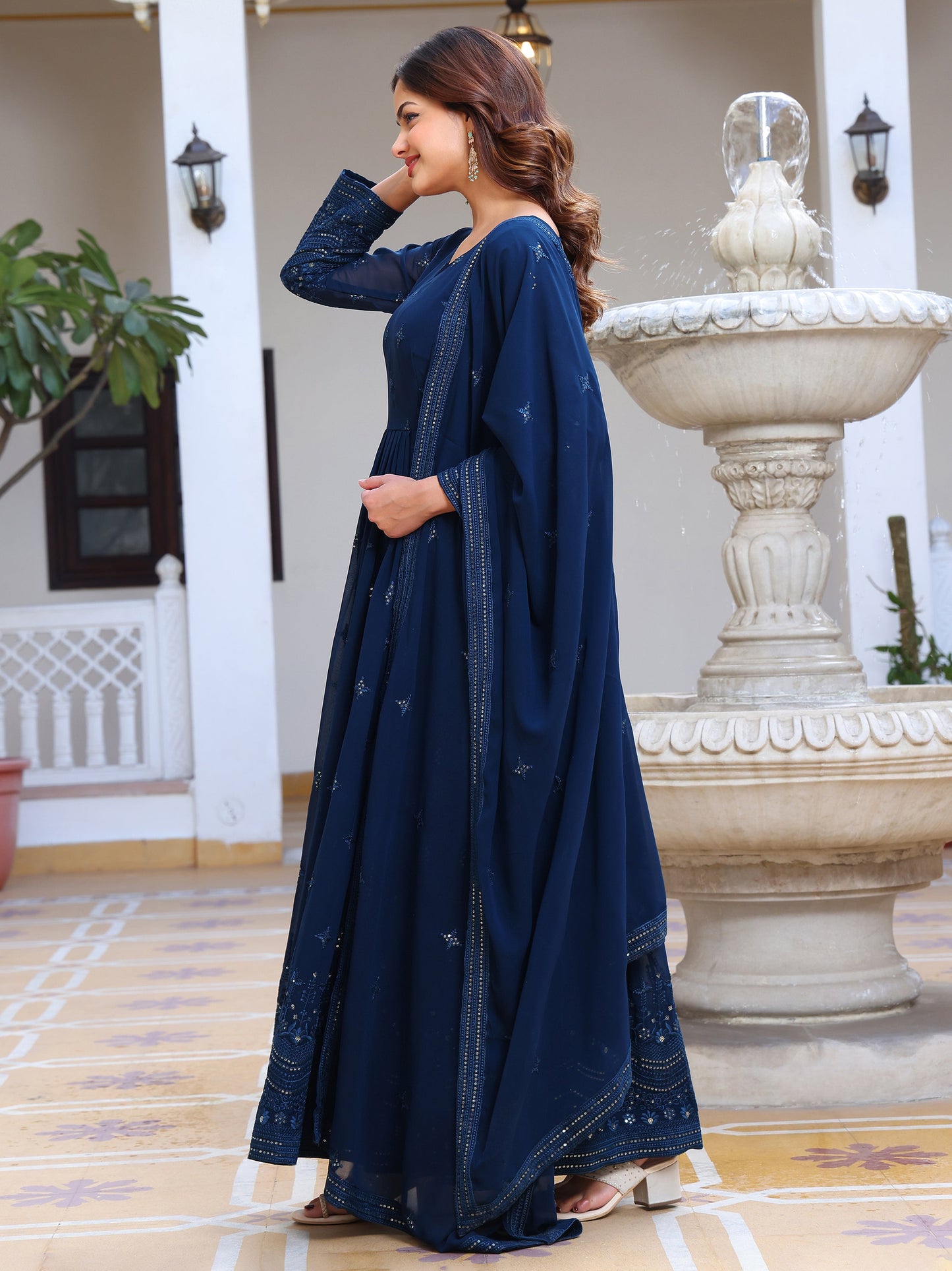 Georgette Party Wear Blue Anarkali Suit
