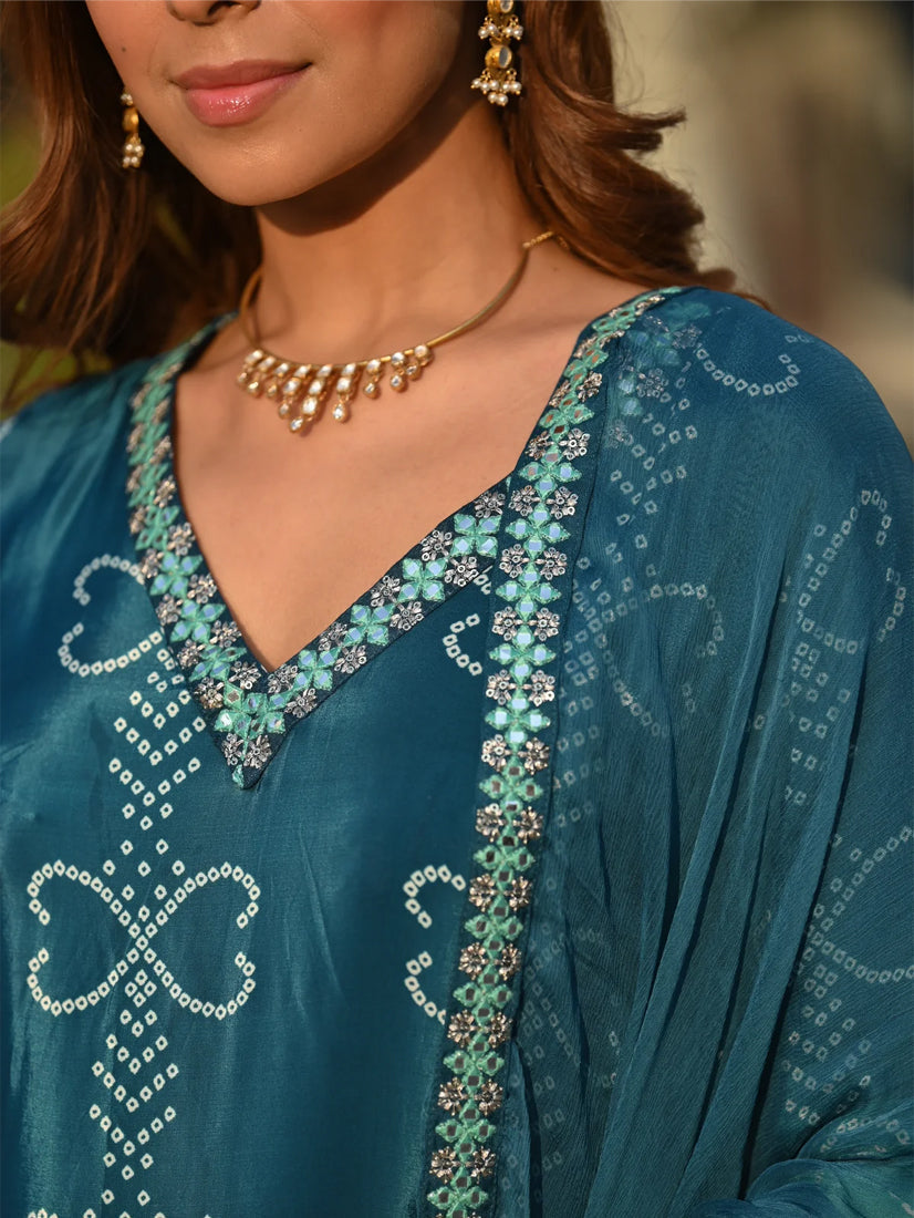 Festival Wear Silk Turquoise Kurta Set