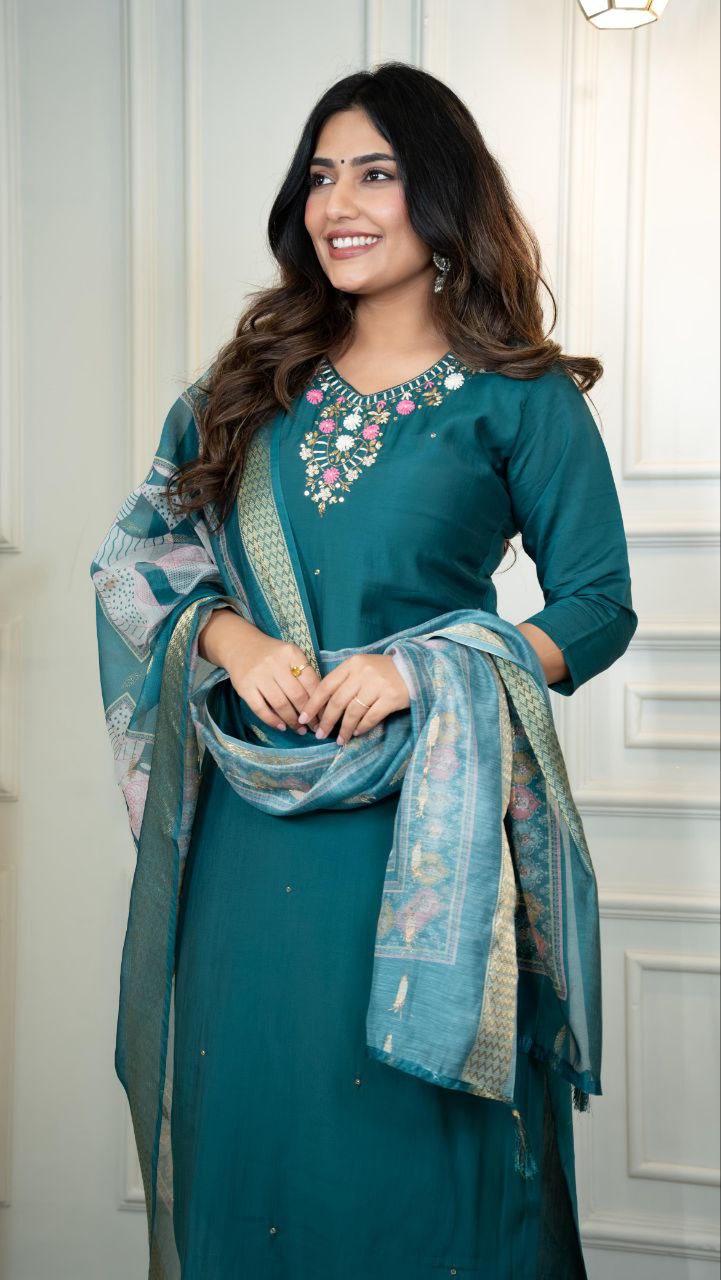 Elegant Turquoise Kurta Set for Weddings and Parties