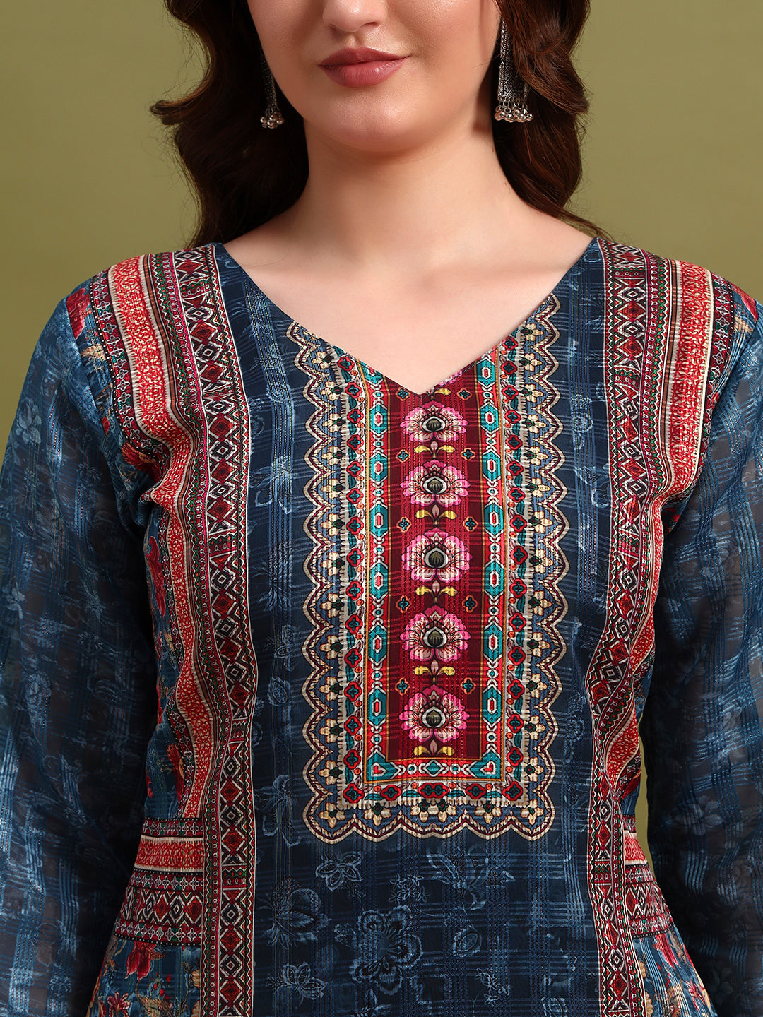 Turquoise Blue Printed Kurta Set with Dupatta & Pants – Elegant Ethnic Wear