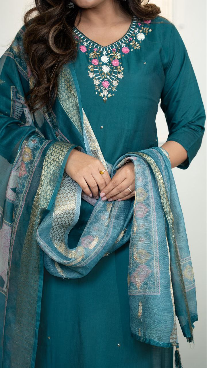 Elegant Turquoise Kurta Set for Weddings and Parties