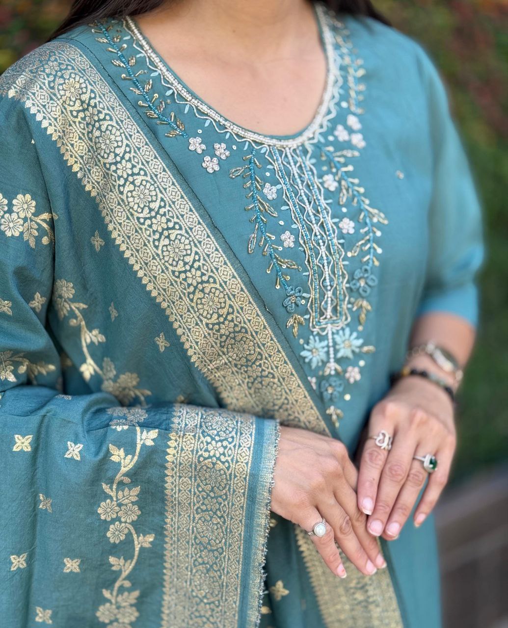 Turquoise Kurta Set with Dupatta – Elegant Party & Festive Wear for Women