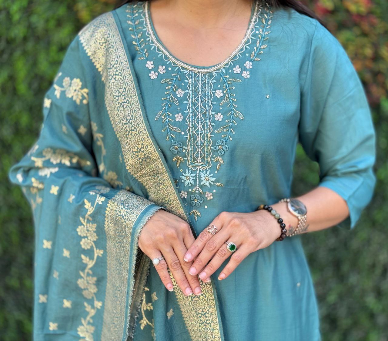 Turquoise Kurta Set with Dupatta – Elegant Party & Festive Wear for Women