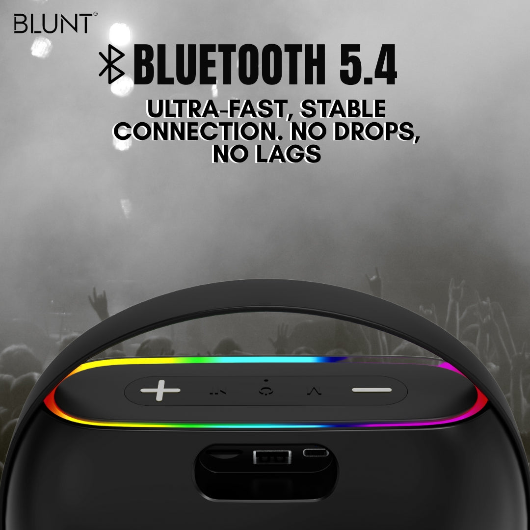 BLUNT SOUNDWAVE T4 – 18W RGB Bluetooth Speaker with 12H Playtime, TWS, FM & More