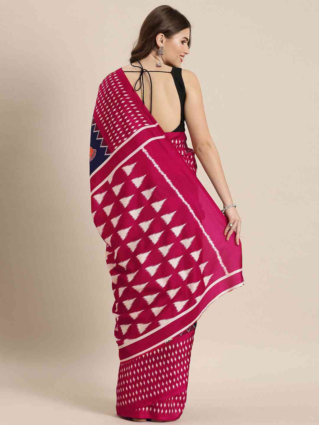 Stylish Navy Blue Colour Linen Kalamkari Print Saree by My Store